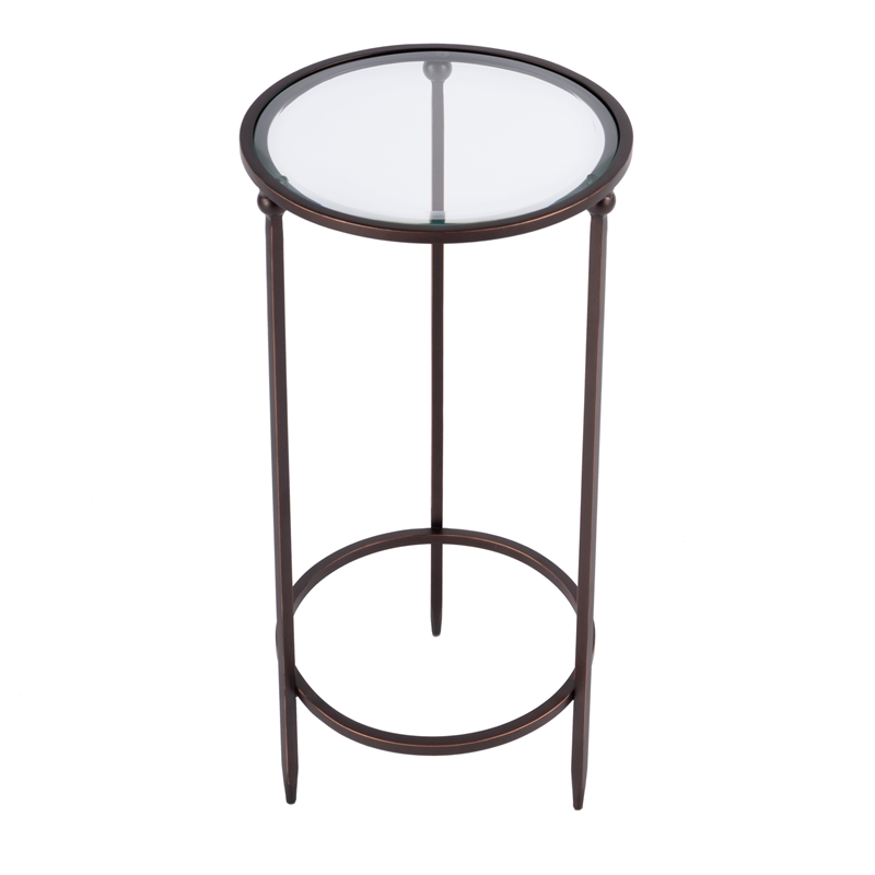 Beaumont Lane Transitional Round Glass and Metal Side Table in Black