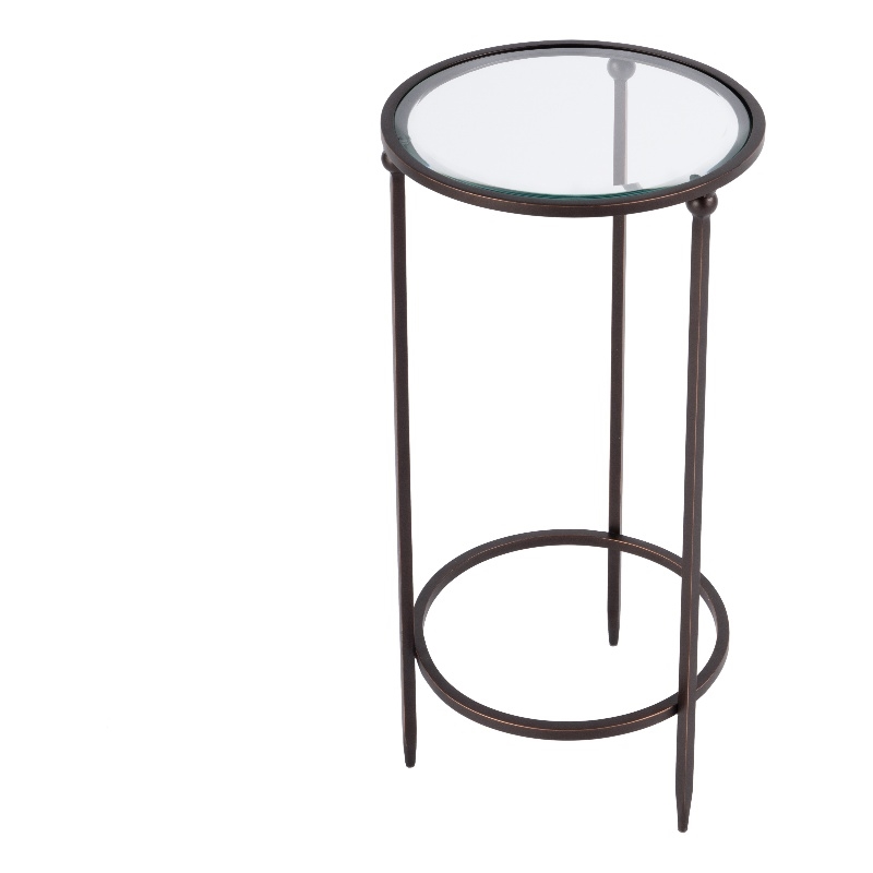 Beaumont Lane Transitional Round Glass and Metal Side Table in Black