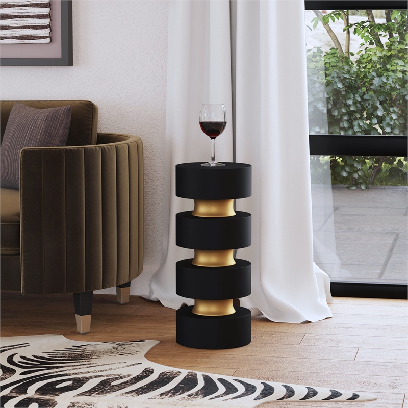 Beaumont Lane Transitional Round Wood and Iron Side Table in Black
