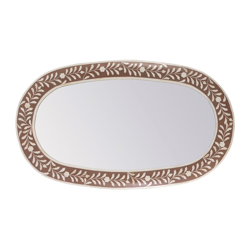 Beaumont Lane Bone Inlay Brown Oval Wall Mirror 40