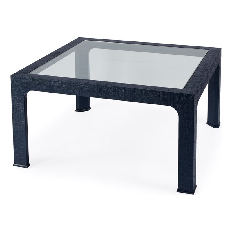 Beaumont Lane Transitional Glass And Square Coffee Table in Navy