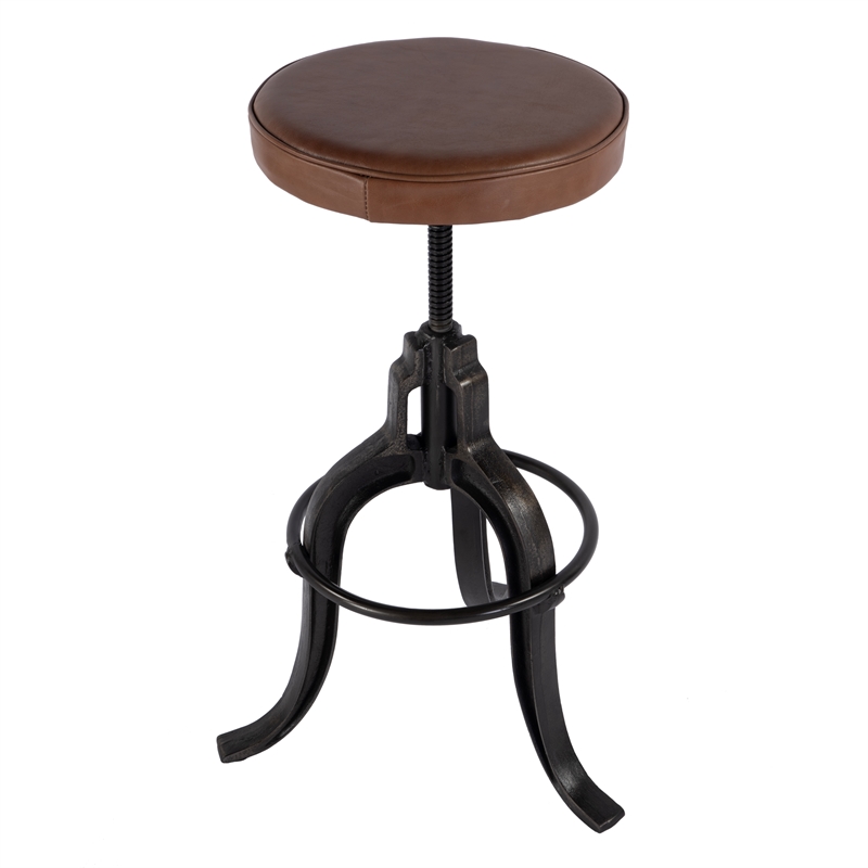 Beaumont Lane Transitional Adjustable Height Leather & Iron Bar Stool in Brown