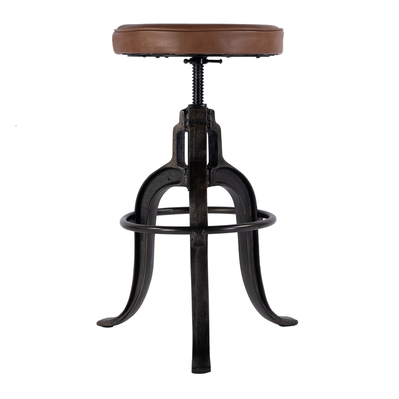 Beaumont Lane Transitional Adjustable Height Leather & Iron Bar Stool in Brown