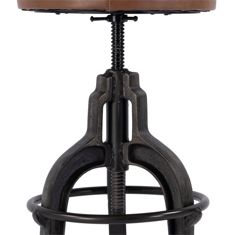 Beaumont Lane Transitional Adjustable Height Leather & Iron Bar Stool in Brown