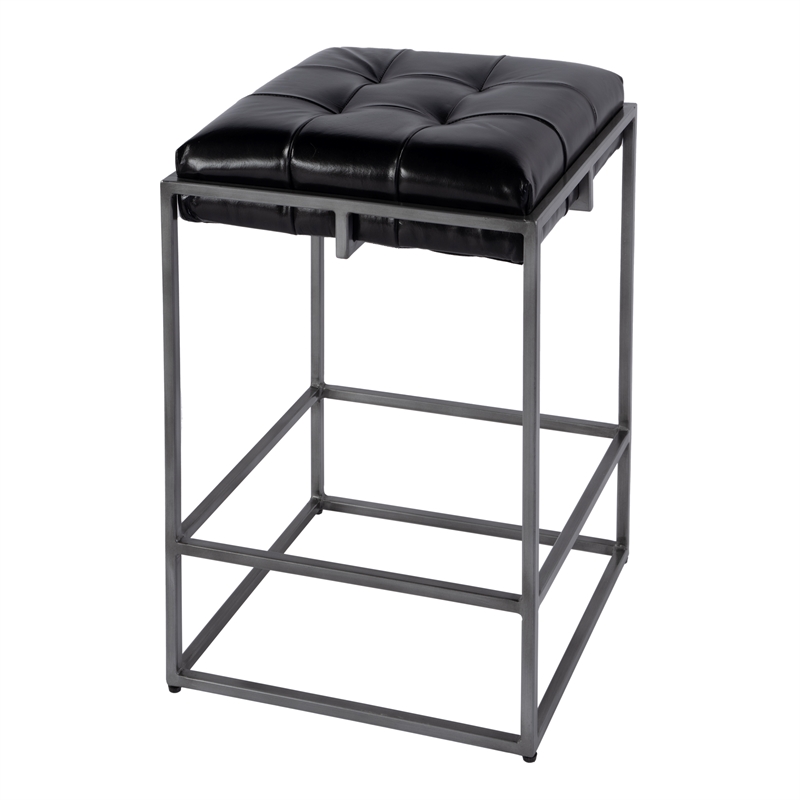 Beaumont Lane Transitional 26 in Seat Hght Leather Counter Stool in Black