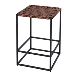 Beaumont Lane Mid-Century 24 in Seat Height Leather Counter Stool in Brown