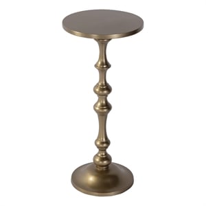 Beaumont Lane Transitional 10&quotW Round Metal Pedestal End Table in Gold