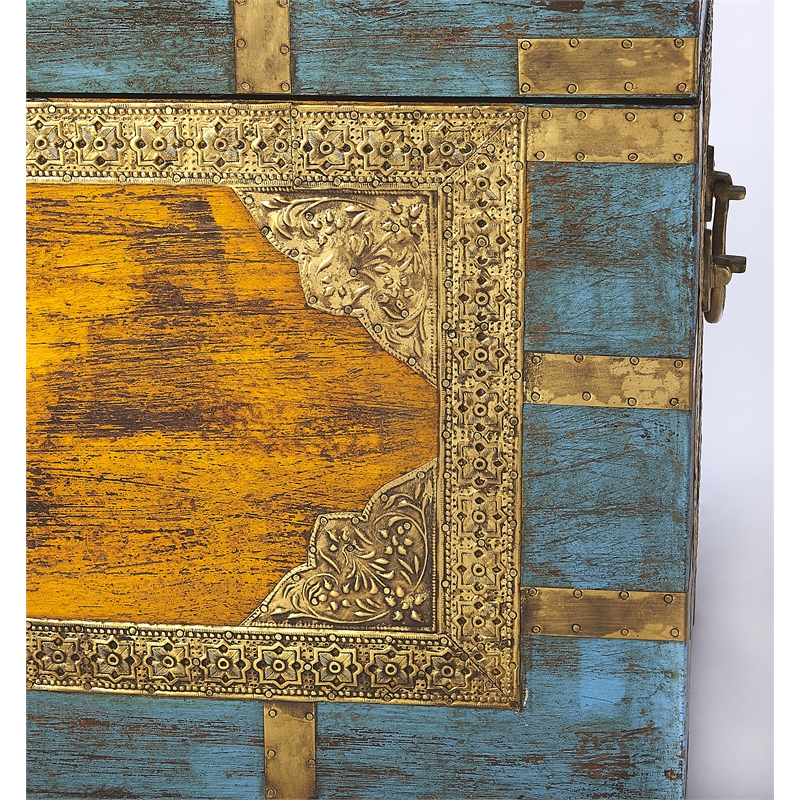 Beaumont Lane Transitional Painted Brass Inlay Wood Storage Trunk Multicolor