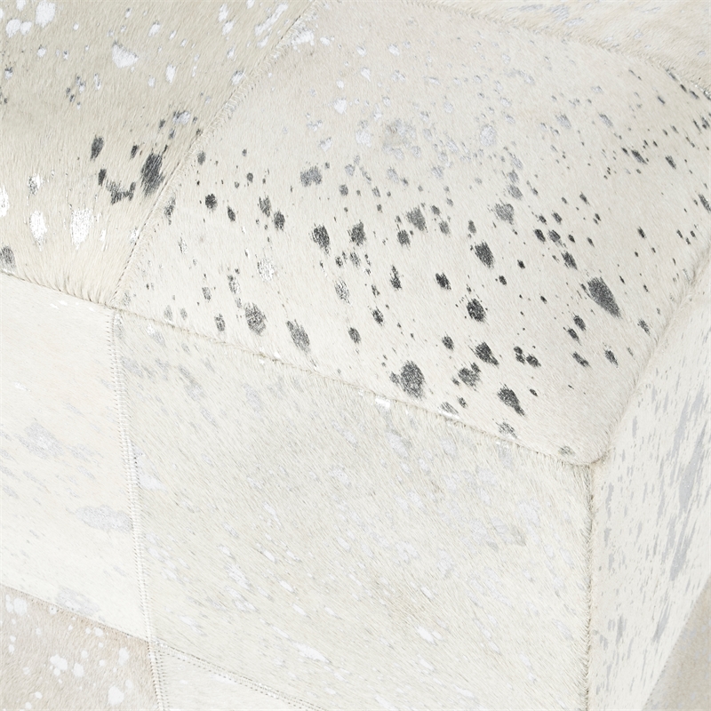 Beaumont Lane Contemporary White Hair On Hide With Silver Spots Ottoman