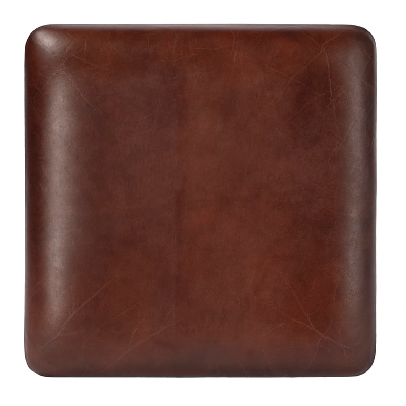 Beaumont Lane Contemporary Leather Bone Inlay Accent Stool in White & Brown