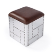 Beaumont Lane Contemporary Leather Bone Inlay Accent Stool in White & Brown