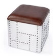 Beaumont Lane Contemporary Leather Bone Inlay Accent Stool in White & Brown