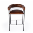 Beaumont Lane Transitional Brown Leather And Iron Cushioned Bar Stool