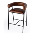 Beaumont Lane Transitional Brown Leather And Iron Cushioned Bar Stool
