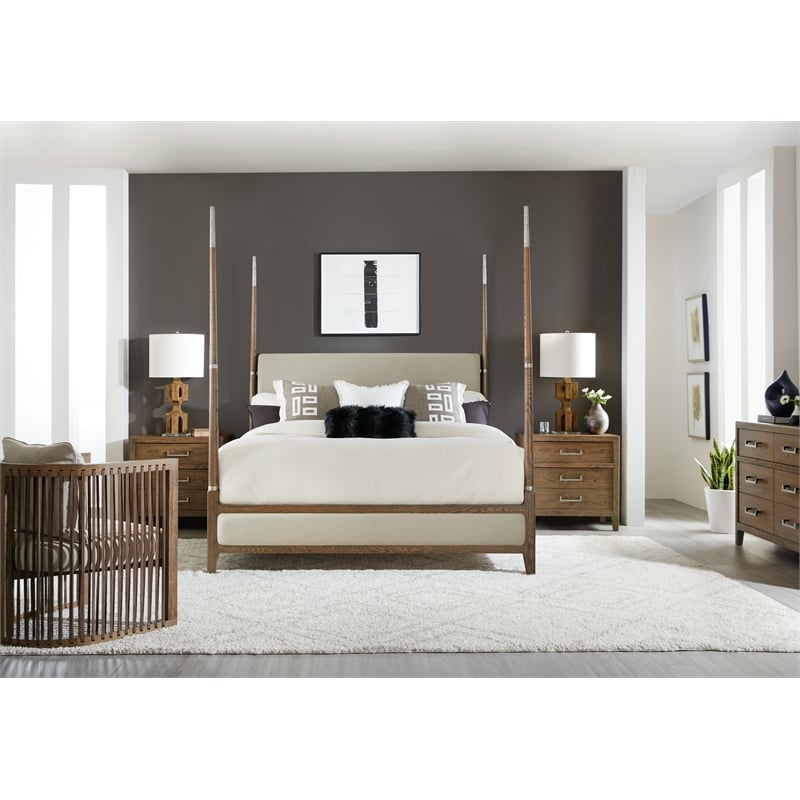Beaumont Lane Veneers and Metal Queen Four Poster Bed in Brown/White