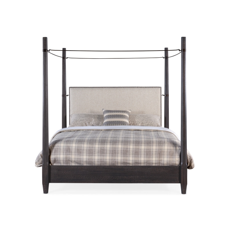 Beaumont Lane Veneers Fabric King Poster Bed with Canopy in Black