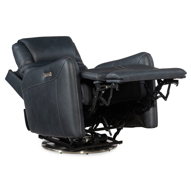 Beaumont Lane Swivel Power Recliner with Power Headrest in Blue Leather