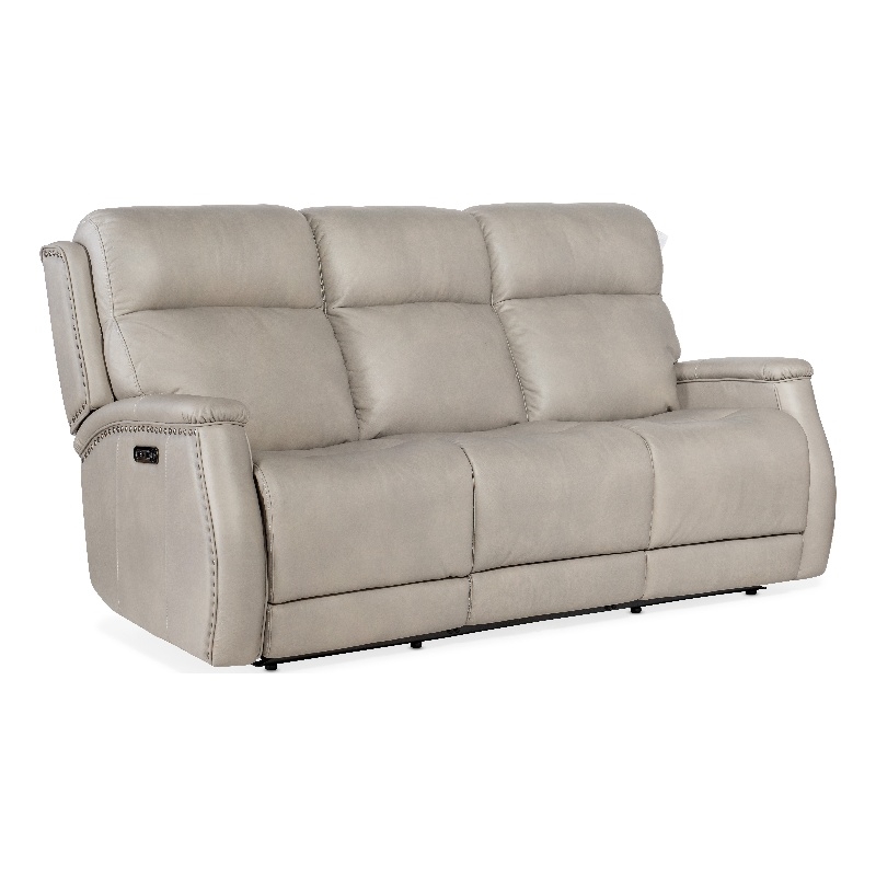 Beaumont Lane Zero Gravity Power Recline Sofa w/ Power Headrest in Gray Leather