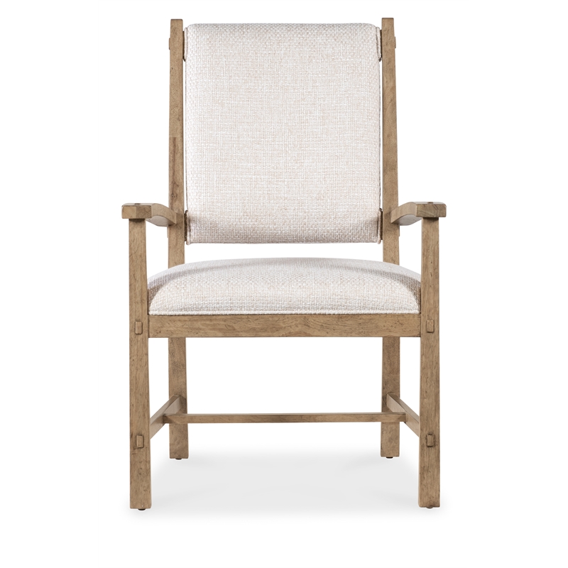 Beaumont Lane Transitional Post Back Upholstered Arm Chair in Beige Wood