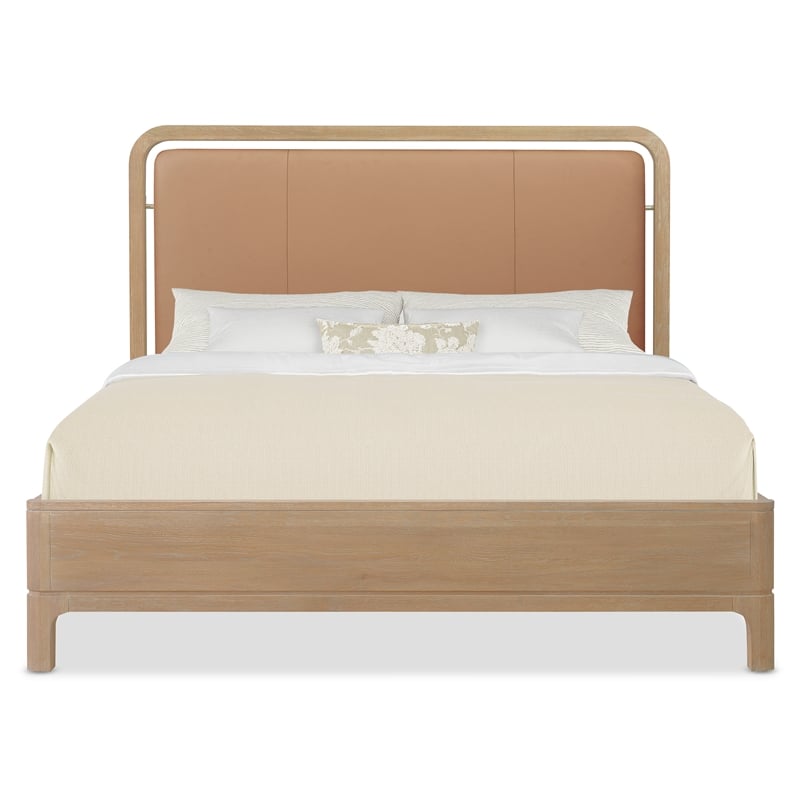 Beaumont Lane Contemporary Queen Panel Bed in Brown Leather Finish