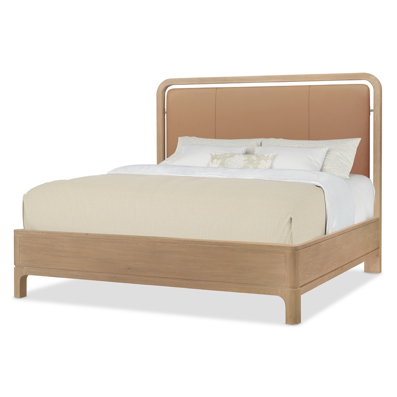 Beaumont Lane Contemporary California King Panel Bed in Brown Leather