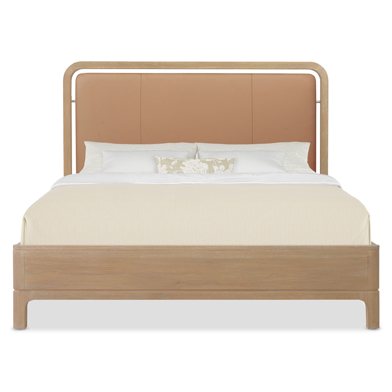 Beaumont Lane Contemporary King Panel Bed in Brown Leather Finish