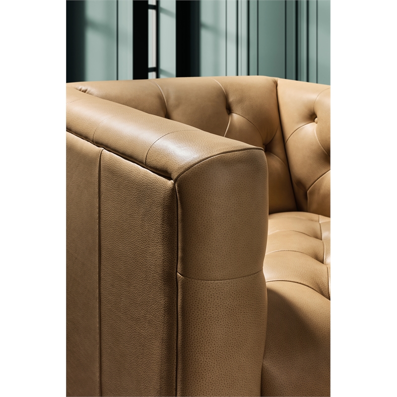 Beaumont Lane Traditional Stationary Chair with Beige Leather
