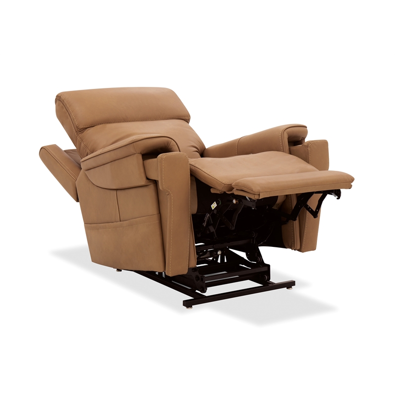 Beaumont Lane Lift Chair with Power Recline Headrest and Lumbar in Brown Leather