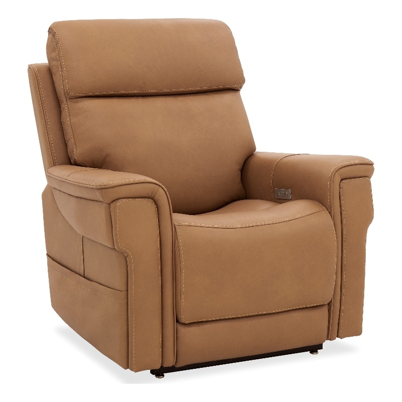 Beaumont Lane Lift Chair with Power Recline Headrest and Lumbar in Brown Leather