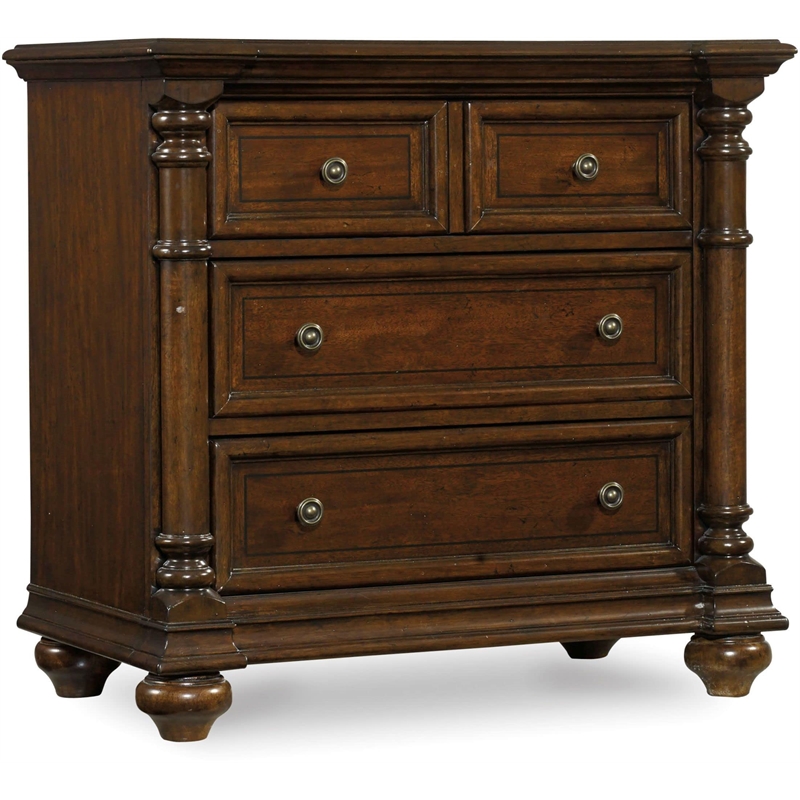 Beaumont Lane Set of Mahogany 2 Nightstands & Tufted King Bed