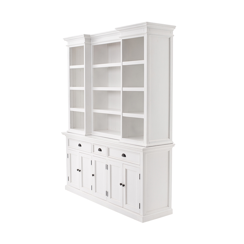 Beaumont Lane Mahogany Wood Hutch Cabinet with 5 Doors 3 Drawers in White