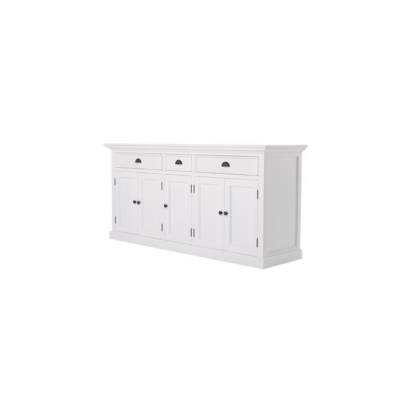 Beaumont Lane Mahogany Wood Hutch Cabinet with 5 Doors 3 Drawers in White
