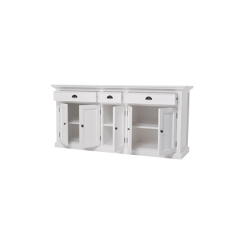 Beaumont Lane Mahogany Wood Hutch Cabinet with 5 Doors 3 Drawers in White