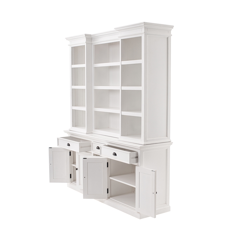 Beaumont Lane Mahogany Wood Hutch Cabinet with 5 Doors 3 Drawers in White