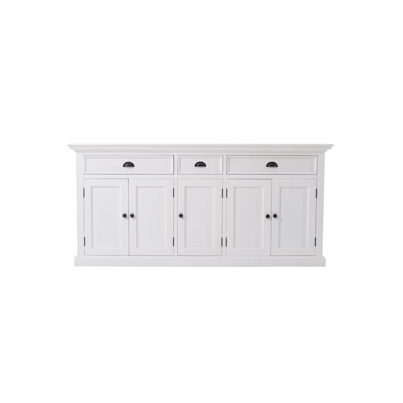 Beaumont Lane Mahogany Wood Hutch Cabinet with 5 Doors 3 Drawers in White