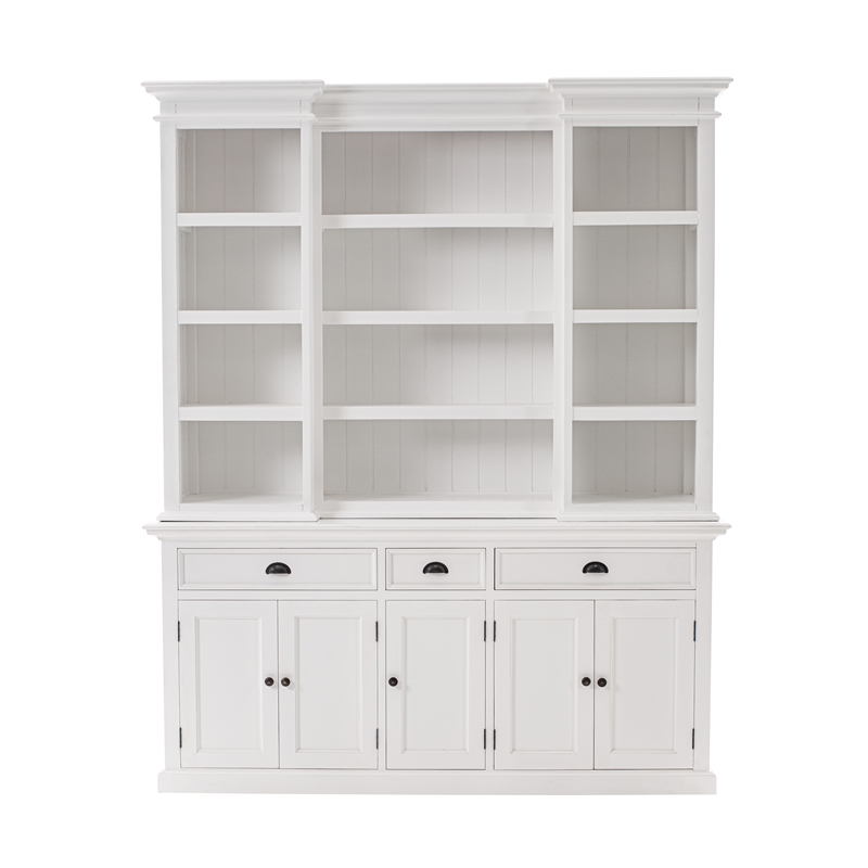 Beaumont Lane Mahogany Wood Hutch Cabinet with 5 Doors 3 Drawers in White