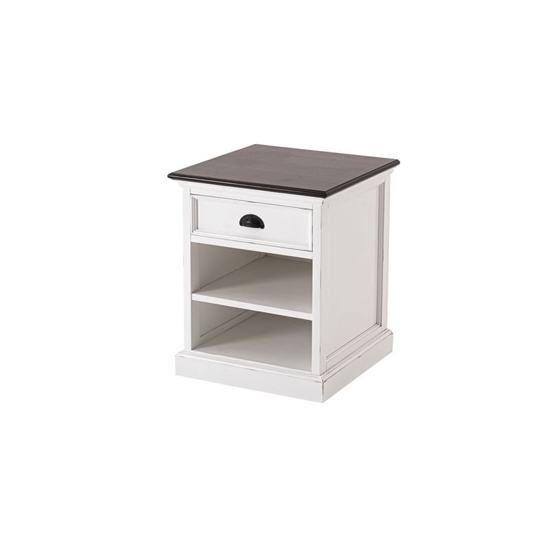 Beaumont Lane Mahogany Bedside Table with Shelves in White Distress & Deep Brown