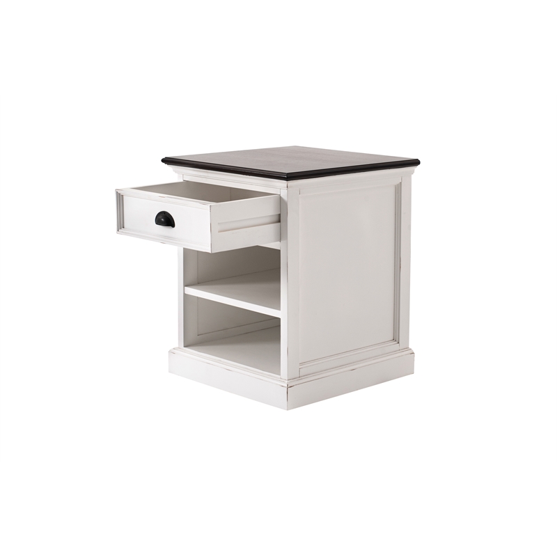 Beaumont Lane Mahogany Bedside Table with Shelves in White Distress & Deep Brown