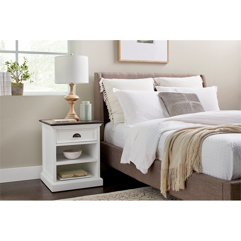 Beaumont Lane Mahogany Bedside Table with Shelves in White Distress & Deep Brown