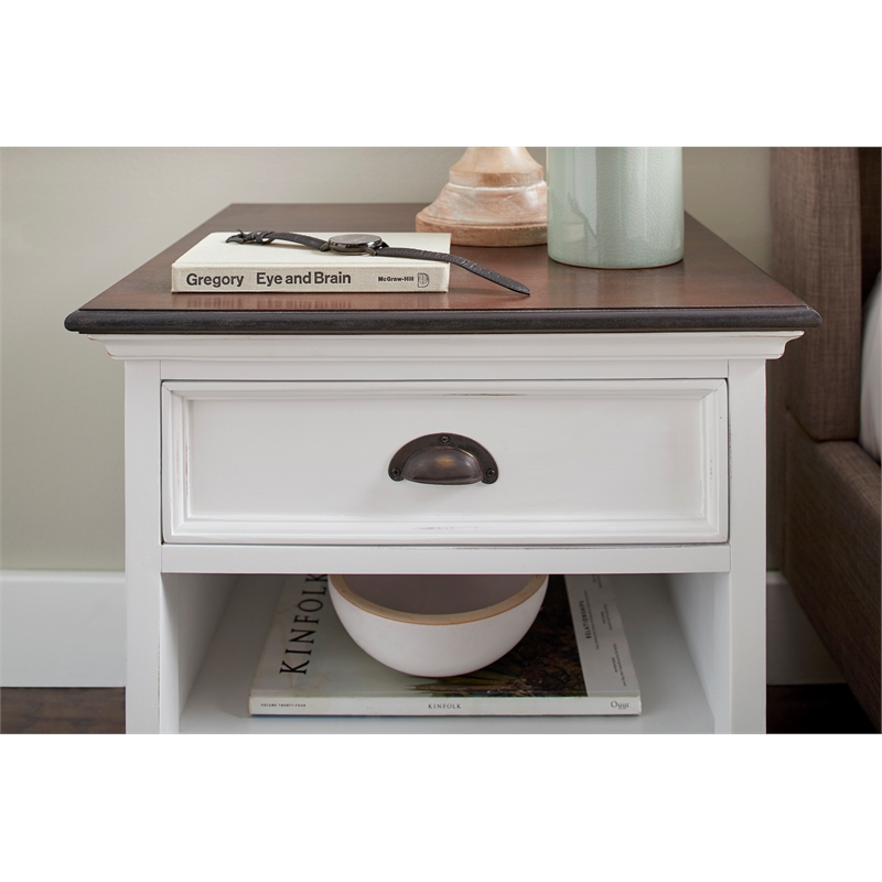 Beaumont Lane Mahogany Bedside Table with Shelves in White Distress & Deep Brown