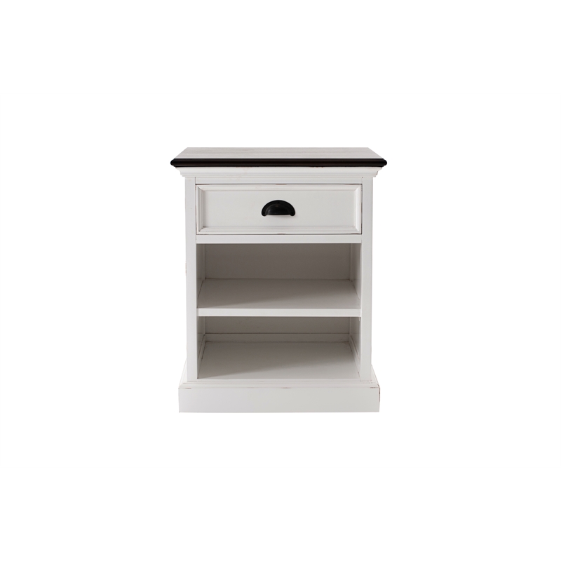 Beaumont Lane Mahogany Bedside Table with Shelves in White Distress & Deep Brown