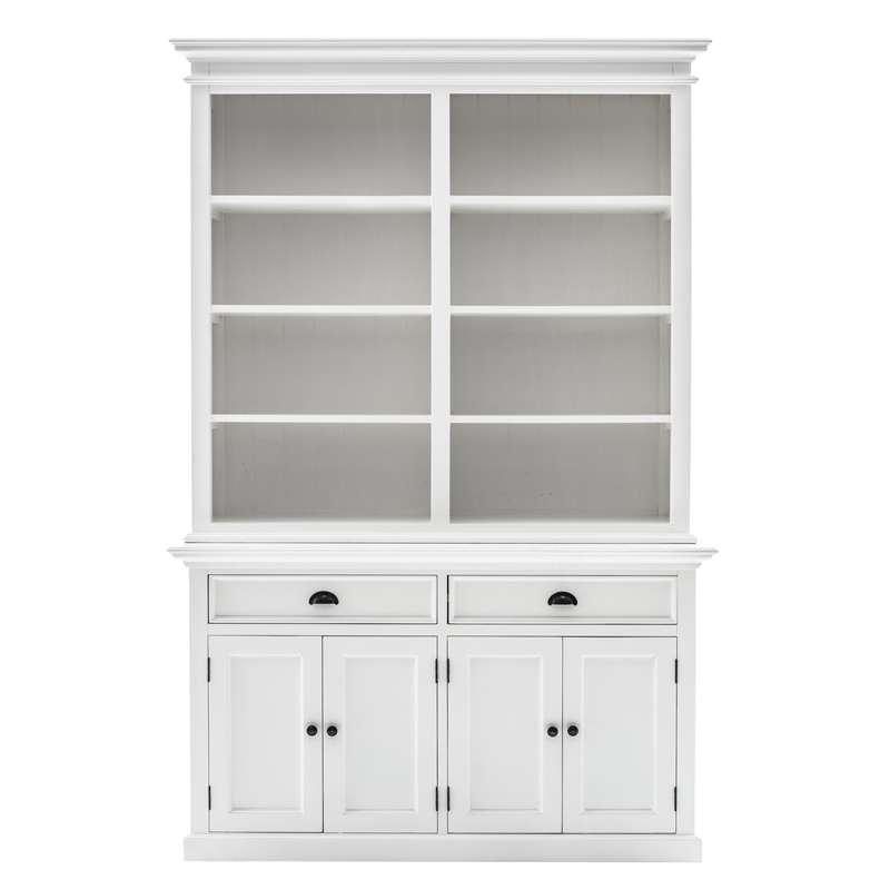 Beaumont Lane Mahogany Solid Wood Buffet Hutch Unit with 8 Shelves in White