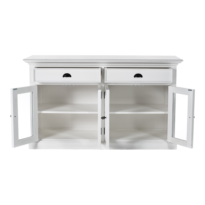 Beaumont Lane Mahogany Wood Buffet with Glass Doors and 2 Drawers in White