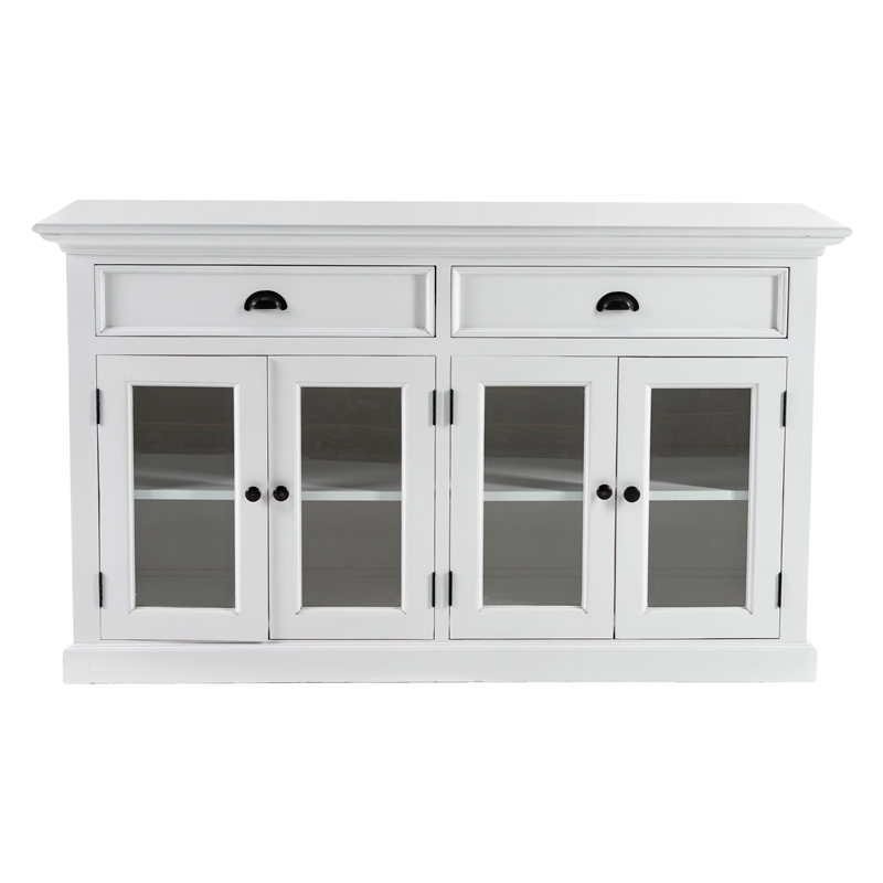 Beaumont Lane Mahogany Wood Buffet with Glass Doors and 2 Drawers in White