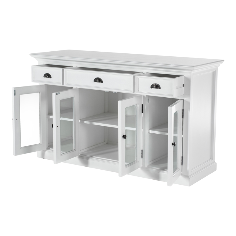 Beaumont Lane Mahogany Wood Buffet with 4 Glass Doors 3 Drawers in White