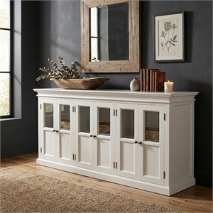 Beaumont Lane Mahogany Wood Buffet with 6 Bevelled Glass Doors in White
