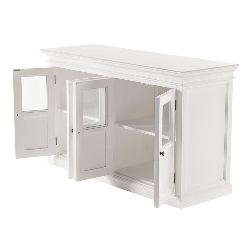 Beaumont Lane Mahogany Wood Buffet with 4 Bevelled Glass Doors in White