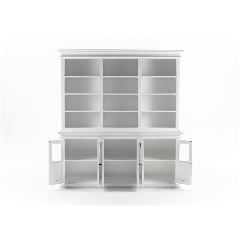 Beaumont Lane Solid Wood Hutch Unit with 12 Shelves and 6 Glass Doors in White