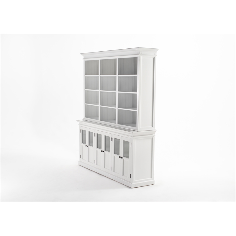 Beaumont Lane Solid Wood Hutch Unit with 12 Shelves and 6 Glass Doors in White