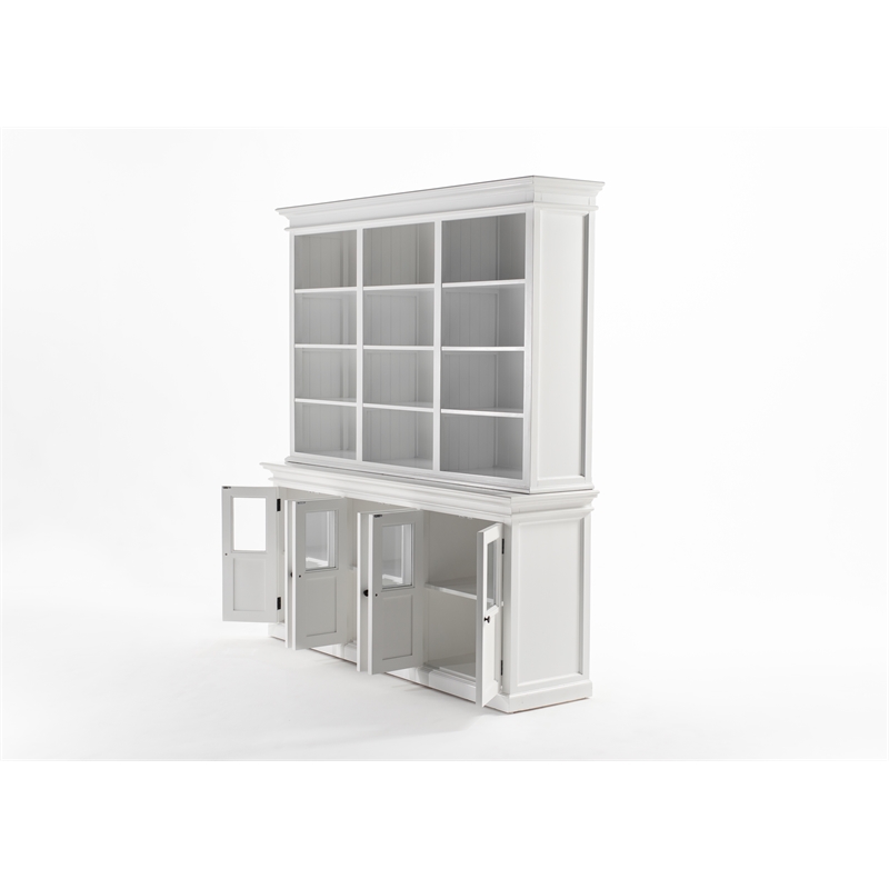 Beaumont Lane Solid Wood Hutch Unit with 12 Shelves and 6 Glass Doors in White